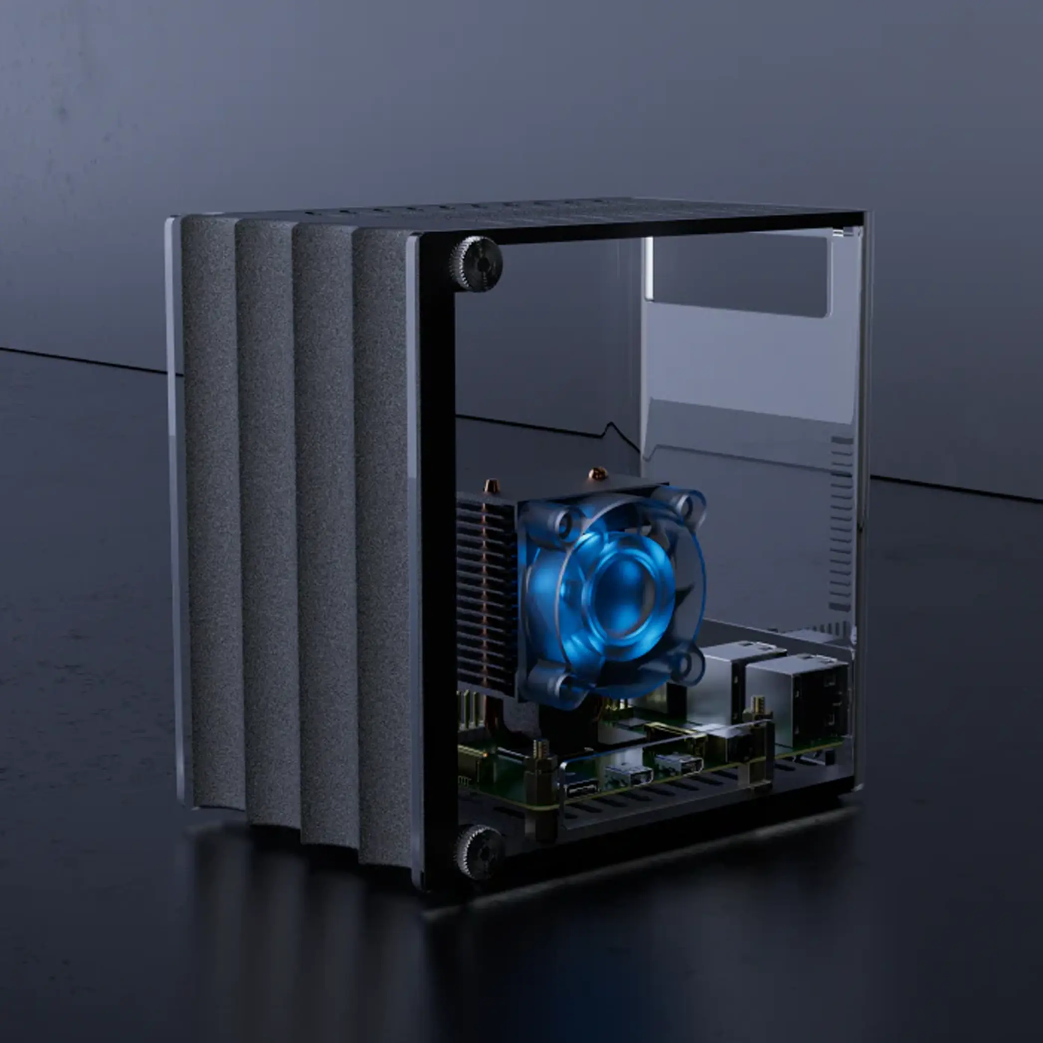 Vilros Reveal Raspberry Pi desktop tower case with transparent side panel